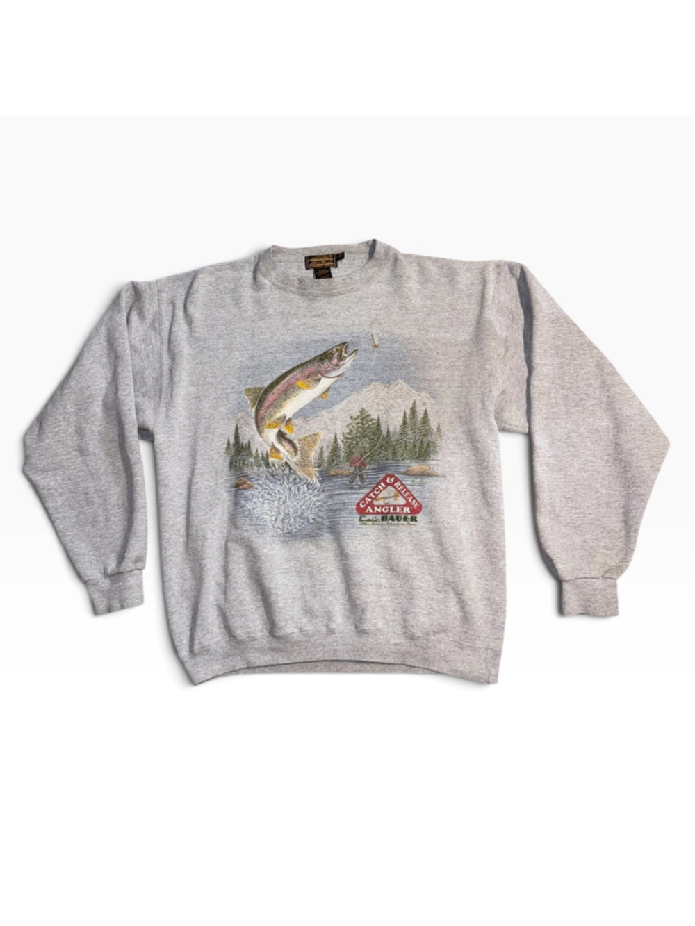 Vintage Eddie Bauer Catch & Release Angler Graphic Sweatshirt Grey Size L
